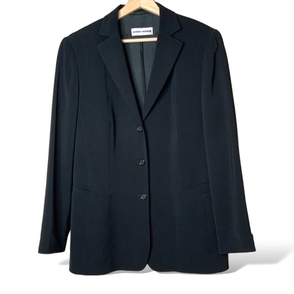 GERRY WEBER Classic Black 3 Button Blazer Slash Pockets Lined US Sz 10 - Picture 1 of 10